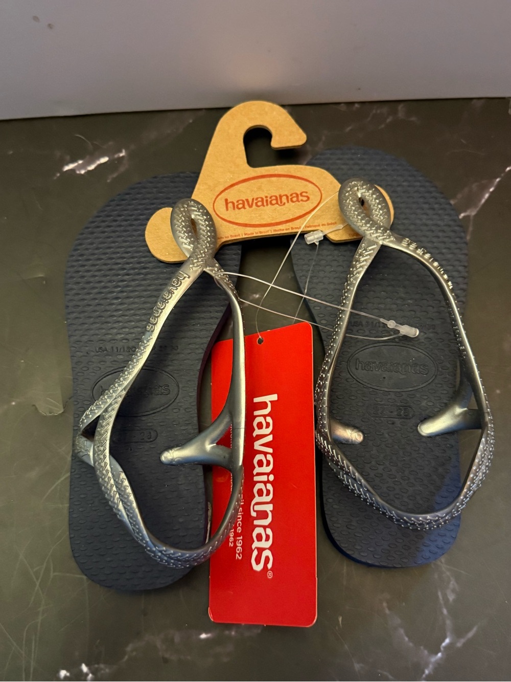 Havaianas Navy Blue Flip Flops with Silver Straps